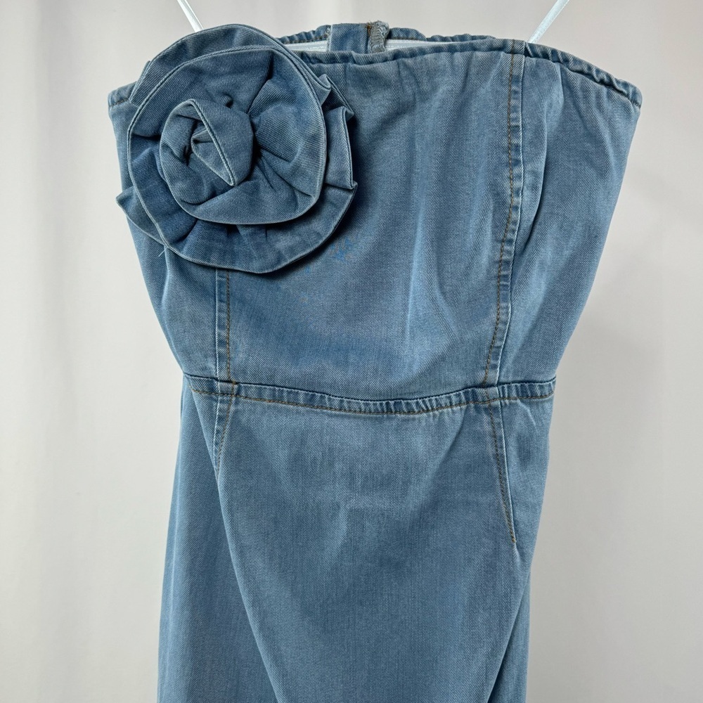 NWT Torn by Ronny Kobo Renee‎ Strapless Denim Midi Dress in Medium Blue Small - Picture 6 of 10